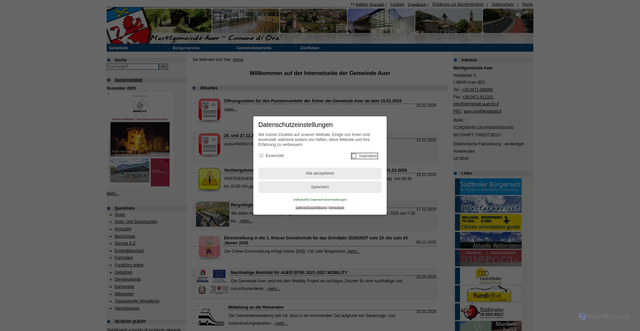 Security scan screenshot of https://www.comune.ora.bz.it/system/web/default.aspx