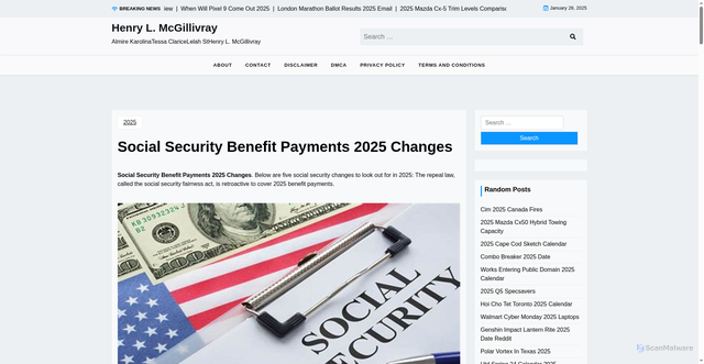 Security scan screenshot of https://henrylmcgillivray.pages.dev/ikbim-social-security-benefit-payments-2025-changes-onyka/