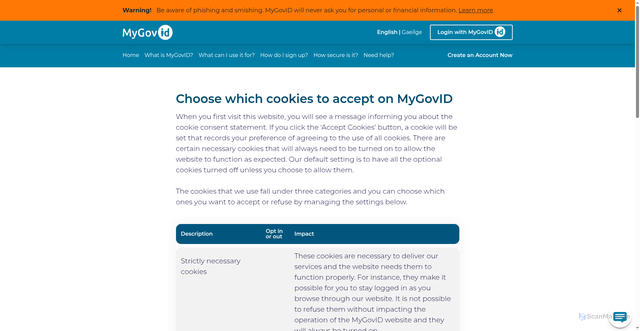 Security scan screenshot of https://partial2.mygovid-nonprod.ie/en-IE/cookiesettings