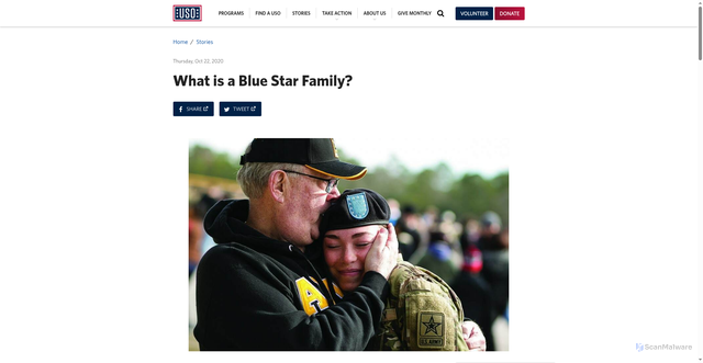 Security scan screenshot of https://www.uso.org/stories/2868-what-is-a-blue-star-family