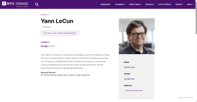 Security scan screenshot of https://engineering.nyu.edu/faculty/yann-lecun