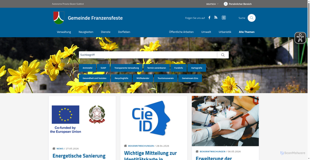 Security scan screenshot of https://www.comunefortezza.eu