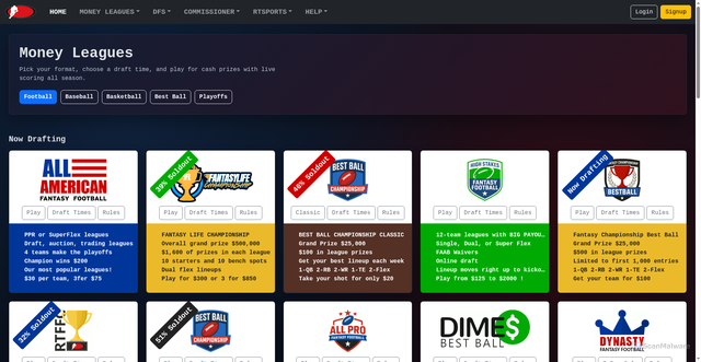 Security scan screenshot of https://rtsports.com/fantasy-football-leagues