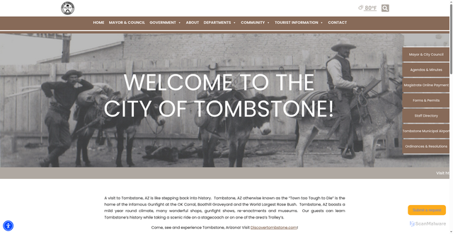 Security scan screenshot of https://cityoftombstoneaz.gov/