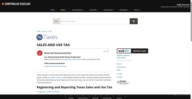 Security scan screenshot of https://comptroller.texas.gov/taxes/sales/