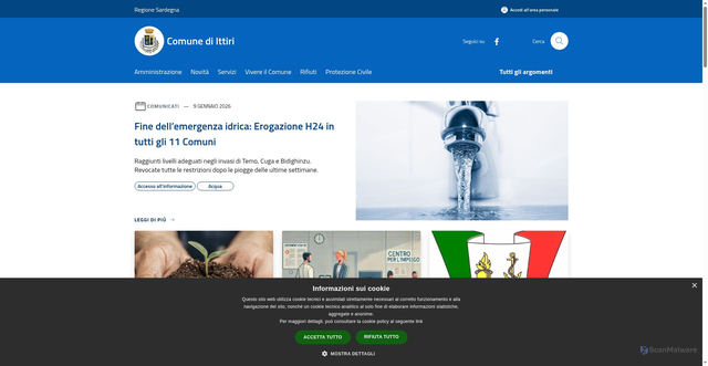 Security scan screenshot of https://www.comune.ittiri.ss.it/it