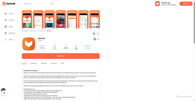 Security scan screenshot of https://pool.apk.aptoide.com