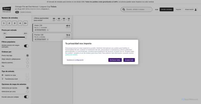 Security scan screenshot of https://www.stubhub.es/club-necaxa-at-chicago-fire-tickets-seatgeek-stadium-8-6-2026/event/107136188/