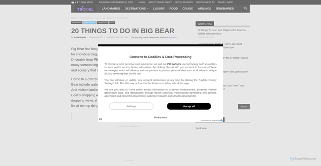 Security scan screenshot of https://travel2next.com/things-to-do-in-big-bear/