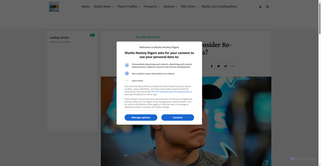 Security scan screenshot of https://sharkshockeydigest.com/san-jose-sharks-granlund-re-sign-ducks-olympics-eklund-celebrini-smith/