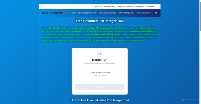 Security scan screenshot of https://ilovepdfonline.in/?p=56