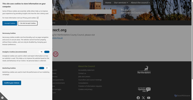 Security scan screenshot of https://www.hertfordshire.gov.uk/microsites/hertsdirect/hertsdirect-home.aspx