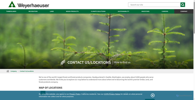 Security scan screenshot of https://www.weyerhaeuser.com/company/contact-us-locations/