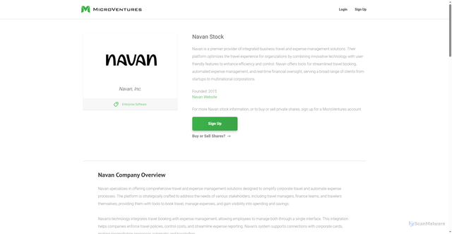 Security scan screenshot of https://invest.microventures.com/stock/navan