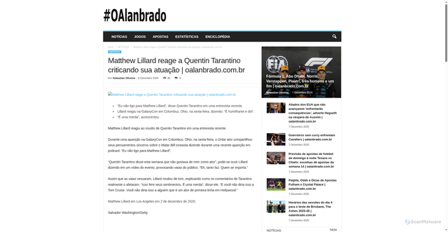 Security scan screenshot of https://www.oalanbrado.com.br/noticias/matthew-lillard-reage-a-quentin-tarantino-criticando-sua-atuacao-oalanbrado-com-br/16902/