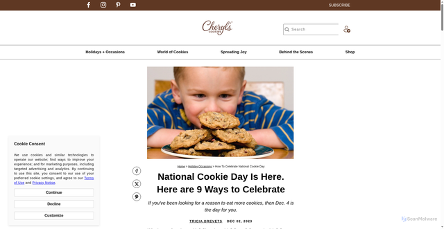Security scan screenshot of https://www.cheryls.com/articles/holiday-occasions/how-to-celebrate-national-cookie-day?srsltid=AfmBOooFIIr_oFzdQZBnnGTLZGp_G6yqLrEk6nwjUqZ27SnXebqXM15i
