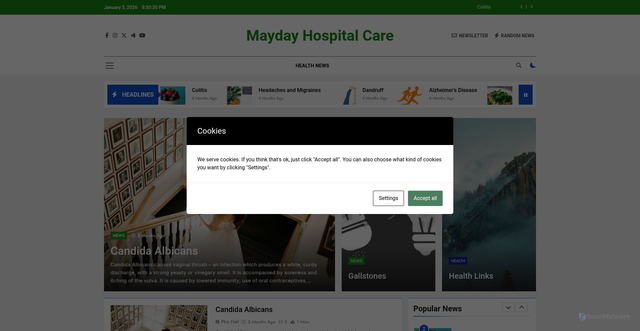 Security scan screenshot of http://www.maydayhospital.org.uk/