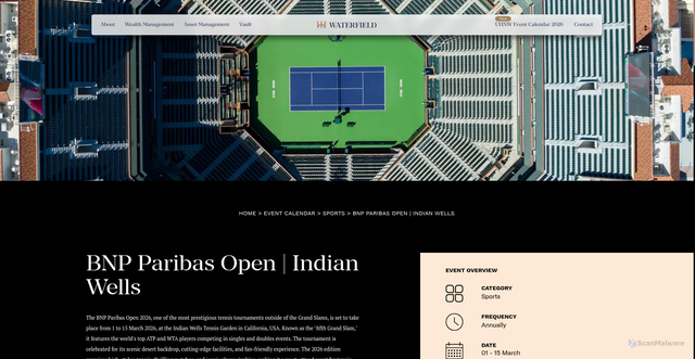 Security scan screenshot of https://waterfieldadvisors.com/uhnw-event-calendar/sports/bnp-paribas-open-indian-wells