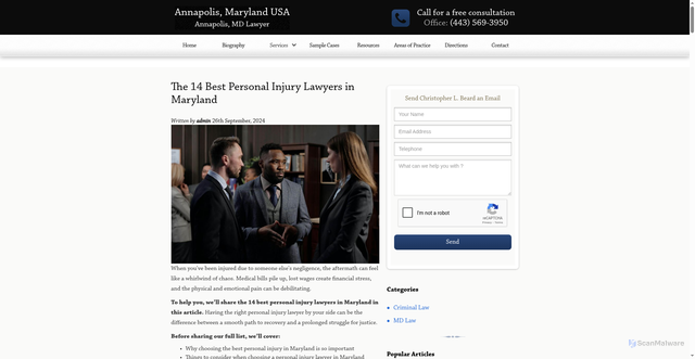 Security scan screenshot of https://www.attorneybeard.com/articles/best-personal-injury-lawyer-in-maryland
