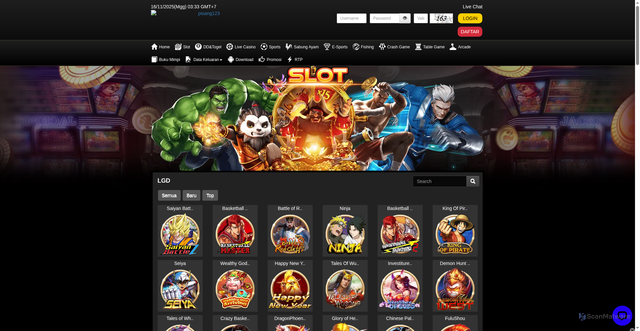 Security scan screenshot of https://windpisang123.com/desktop/game/slot/lgd