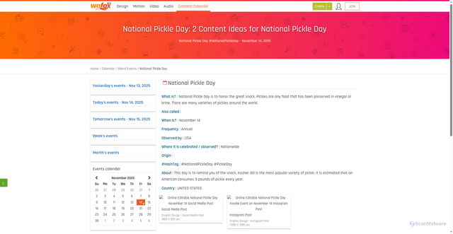 Security scan screenshot of https://www.wofox.com/content-calendar/national-pickle-day