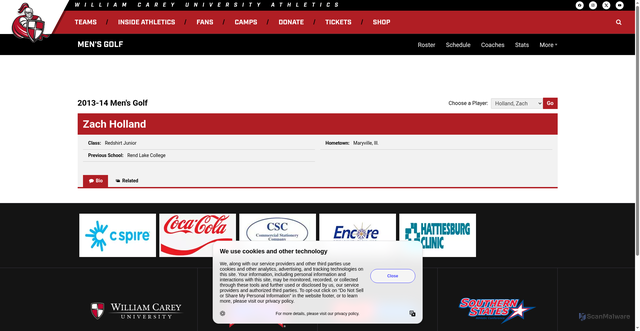 Security scan screenshot of https://careyathletics.com/sports/mens-golf/roster/zach-holland/1042