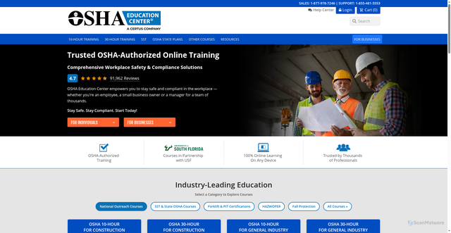 Security scan screenshot of https://www.oshaeducationcenter.com/