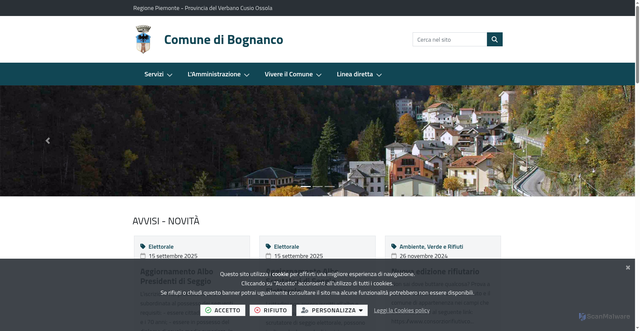 Security scan screenshot of https://comune.bognanco.vb.it/it-it/home