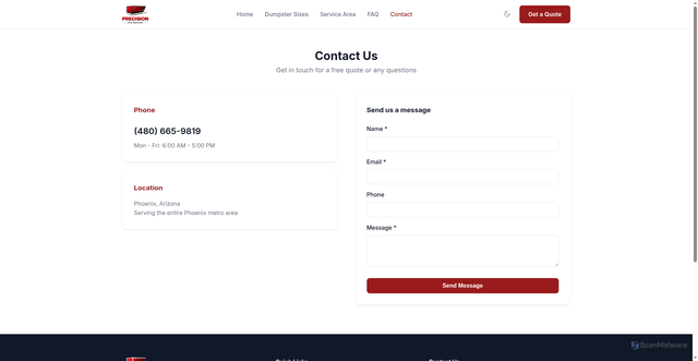 Security scan screenshot of https://precision-site-services.pages.dev/contact