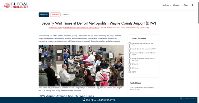 Security scan screenshot of https://www.globalterminalsinfo.com/dtw-airport/wait-times/