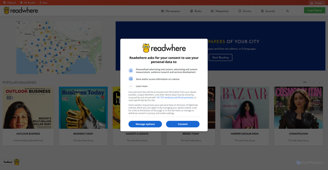 Security scan screenshot of https://readwhere.com
