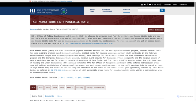 Security scan screenshot of https://www.huduser.gov/portal/datasets/fmr.html