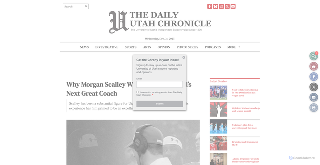 Security scan screenshot of https://dailyutahchronicle.com/2025/07/30/why-morgan-scalley-will-be-utah-footballs-next-great-coach/