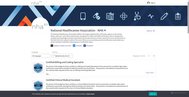 Security scan screenshot of https://credentials.nhanow.com/