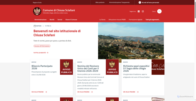 Security scan screenshot of https://www.comune.chiusasclafani.pa.it