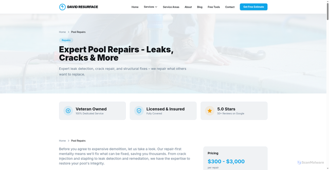Security scan screenshot of https://lp2601241041-david-resurface-m6rz8v.pages.dev/pool-repairs/