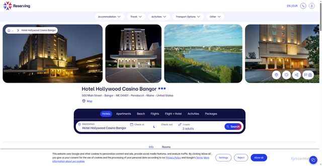 Security scan screenshot of https://reserving.com/hotels/america/united-states/maine/penobscot/bangor/hollywood-casino-bangor