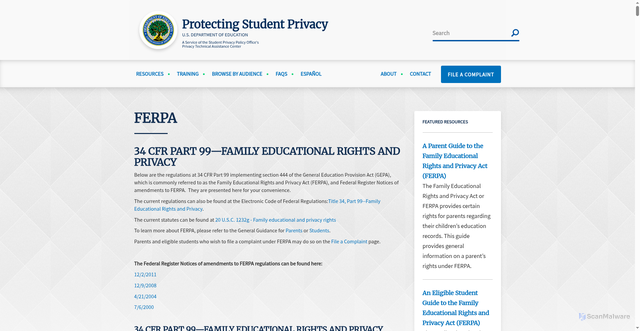 Security scan screenshot of http://studentprivacy.ed.gov/ferpa