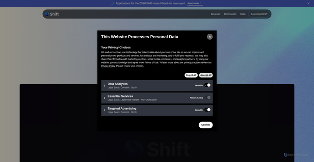 Security scan screenshot of https://tryshift.com