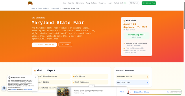 Security scan screenshot of https://www.cropcartmarkets.com/popup-markets/state-fairs/maryland-state-fair