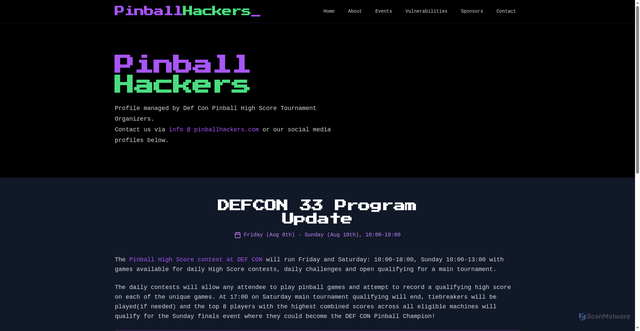 Security scan screenshot of http://pinballvulnerabilities.com/