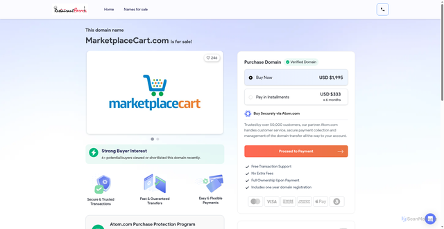 Security scan screenshot of http://marketplacecart.com/