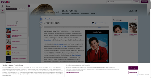 Security scan screenshot of https://charlieputh.fandom.com/wiki/Charlie_Puth
