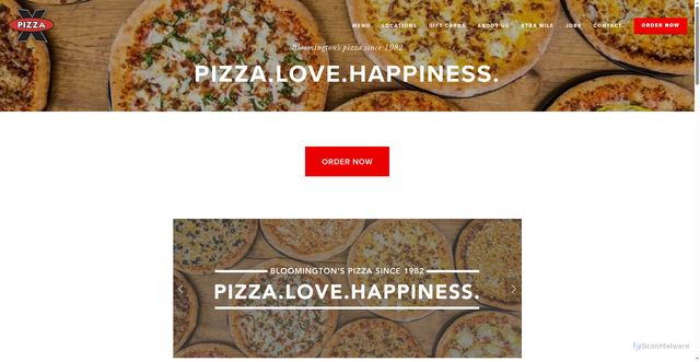 Security scan screenshot of https://www.pizzaxbloomington.com/