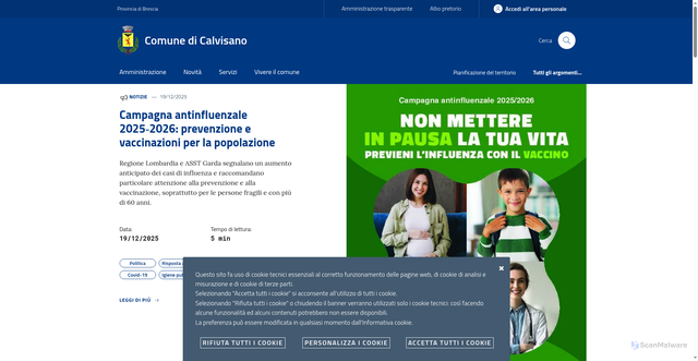 Security scan screenshot of https://www.comune.calvisano.bs.it/