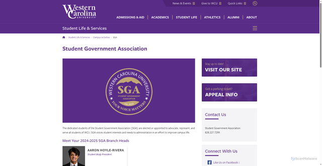 Security scan screenshot of https://www.wcu.edu/experience/campus-activities/studentorganizations/sga/index.aspx
