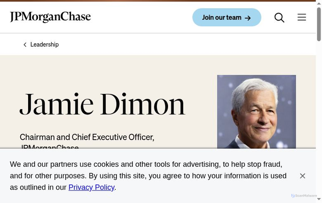 Security scan screenshot of https://www.jpmorganchase.com/about/leadership/jamie-dimon