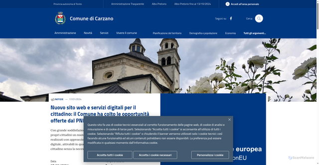 Security scan screenshot of https://www.comune.carzano.tn.it/