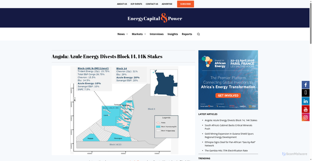 Security scan screenshot of https://energycapitalpower.com/angola-azule-energy-divests-block-14-14k-stakes/