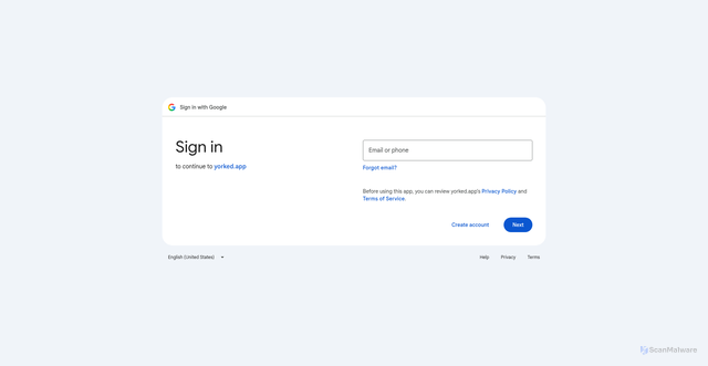 Security scan screenshot of http://yorked.app/auth/google?next=/play